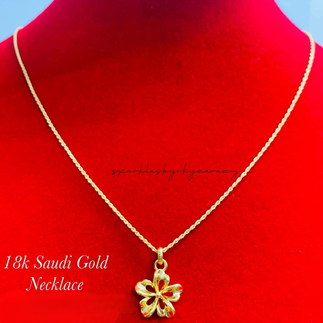 Outlet 18K Saudi Gold Necklace Pink Flower Pendant