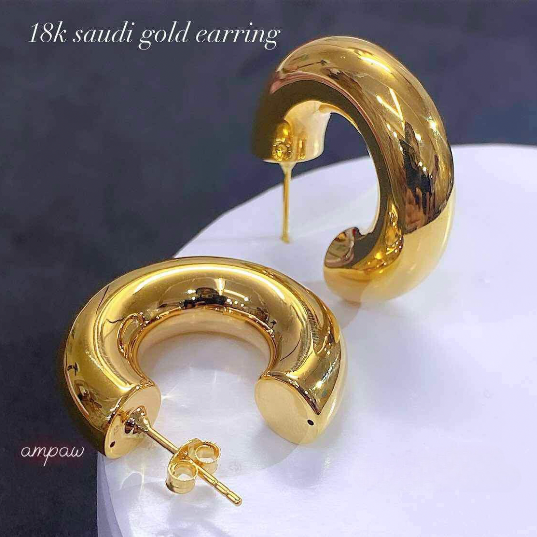 Real 18K shops Saudi Gold Hoop Earrings