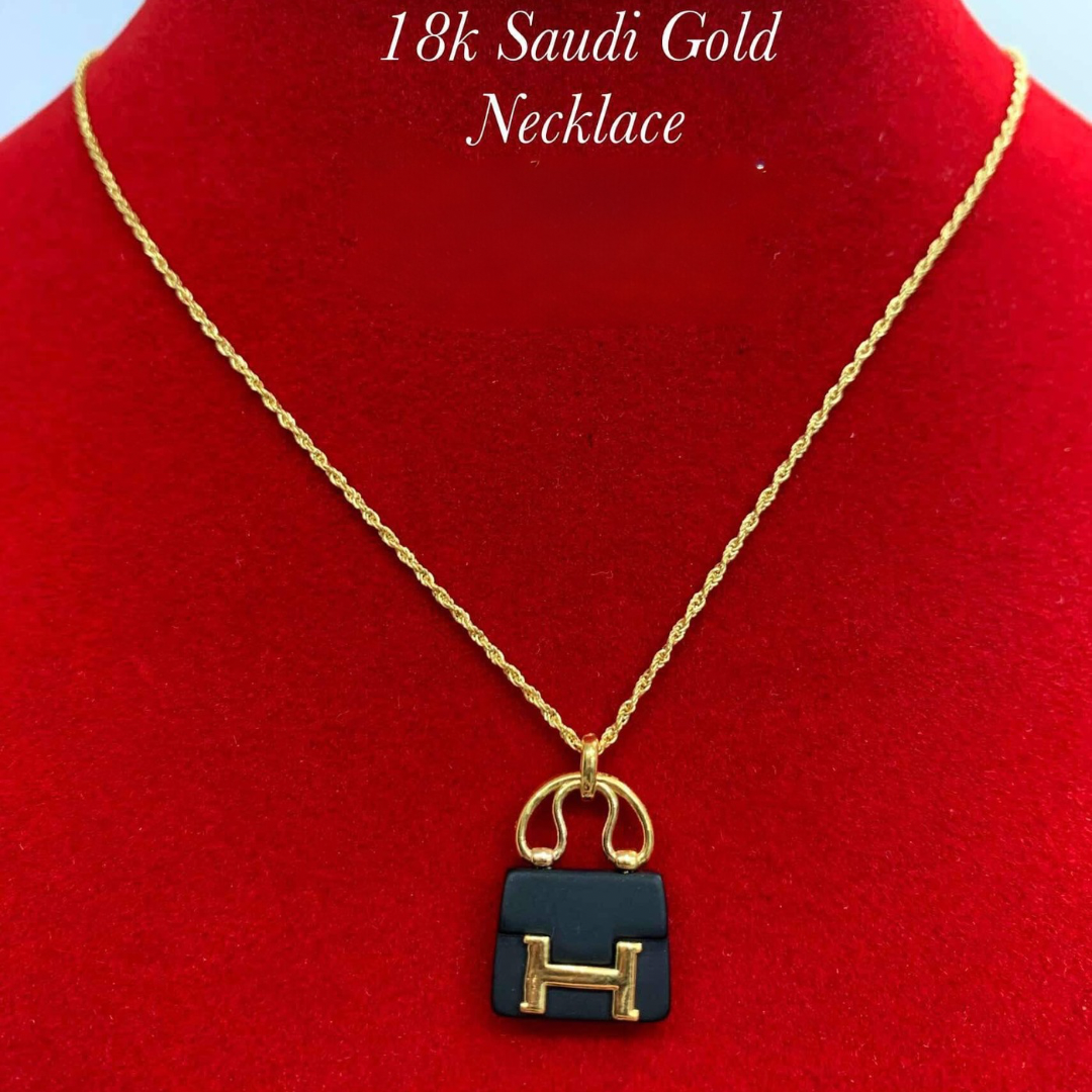 Hermes Bag Necklace Set Chain Pendant 18k Saudi Gold