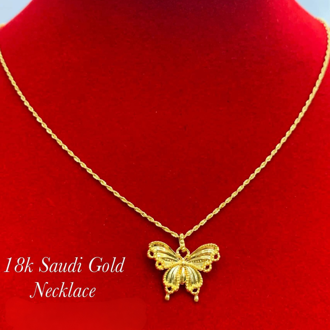 18k Real Saudi 2024 Gold Red Butterfly Center Necklace 20mm