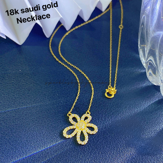 Tauco Chain Flower Necklace Solid 18k Saudi Gold