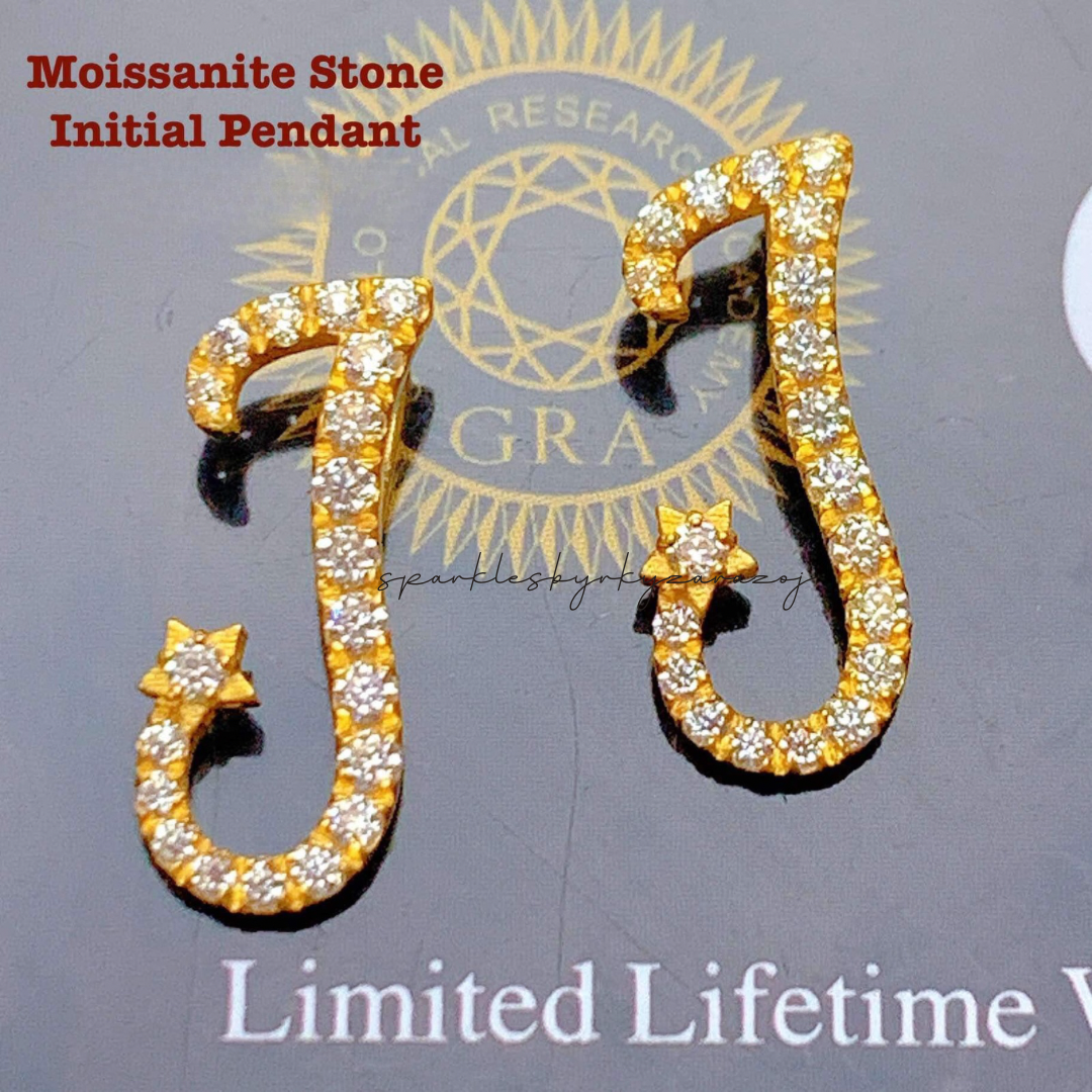 Letter J Moissanite Stone Initial Pendant 18k Saudi Gold