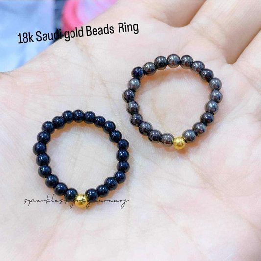 Black Beads Ring Ampaw 18k Saudi Gold