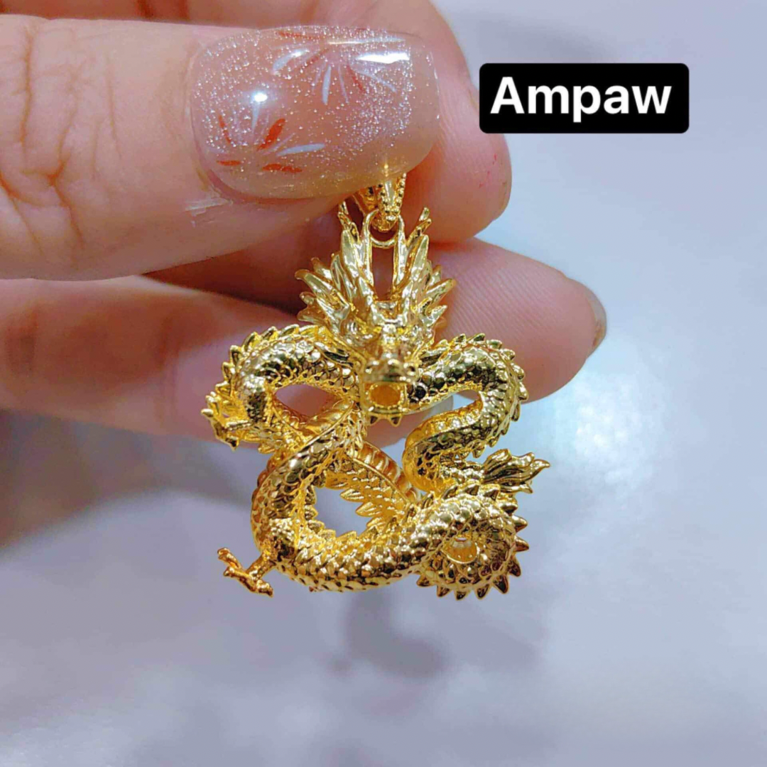 Twin Dragon Pendant Ampaw 18k Saudi Gold