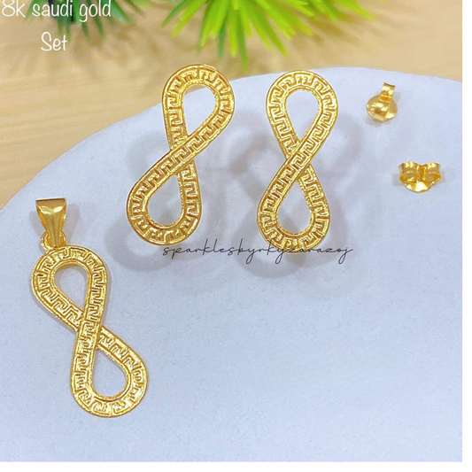 Infinity Set Pendant & Earrings 18k Saudi Gold