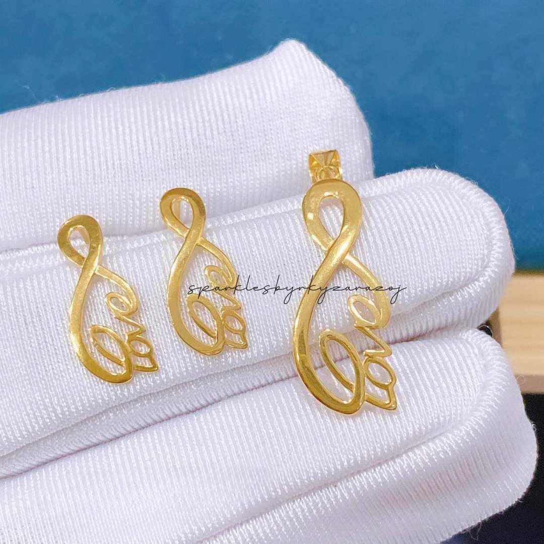 Set Infinity Love Pendant Solid 18k Saudi Gold