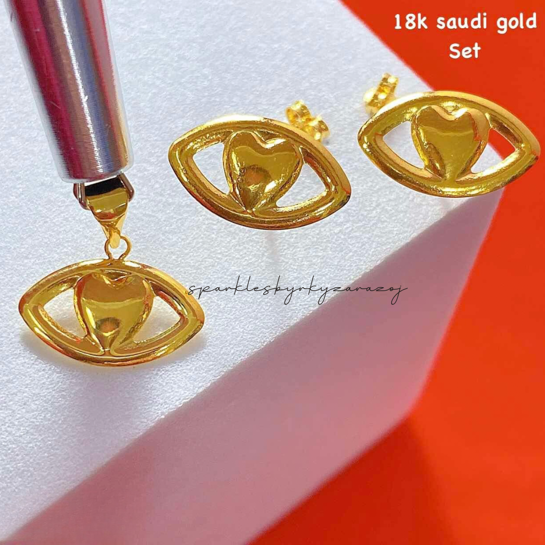 HeartEye Set Earrings & Pendant 18k Saudi Gold