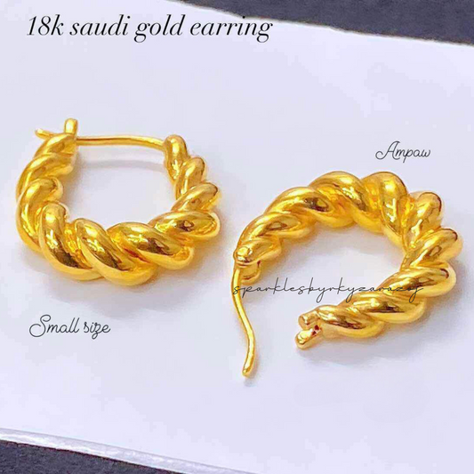 Twisted Earrings Small Size Ampaw 18k Saudi Gold