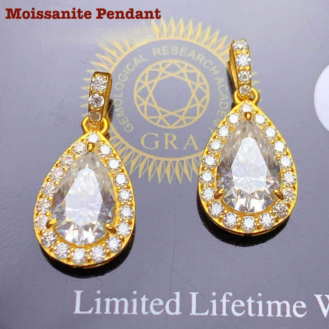 Teardrop Moissanite Pendant 18k Saudi Gold