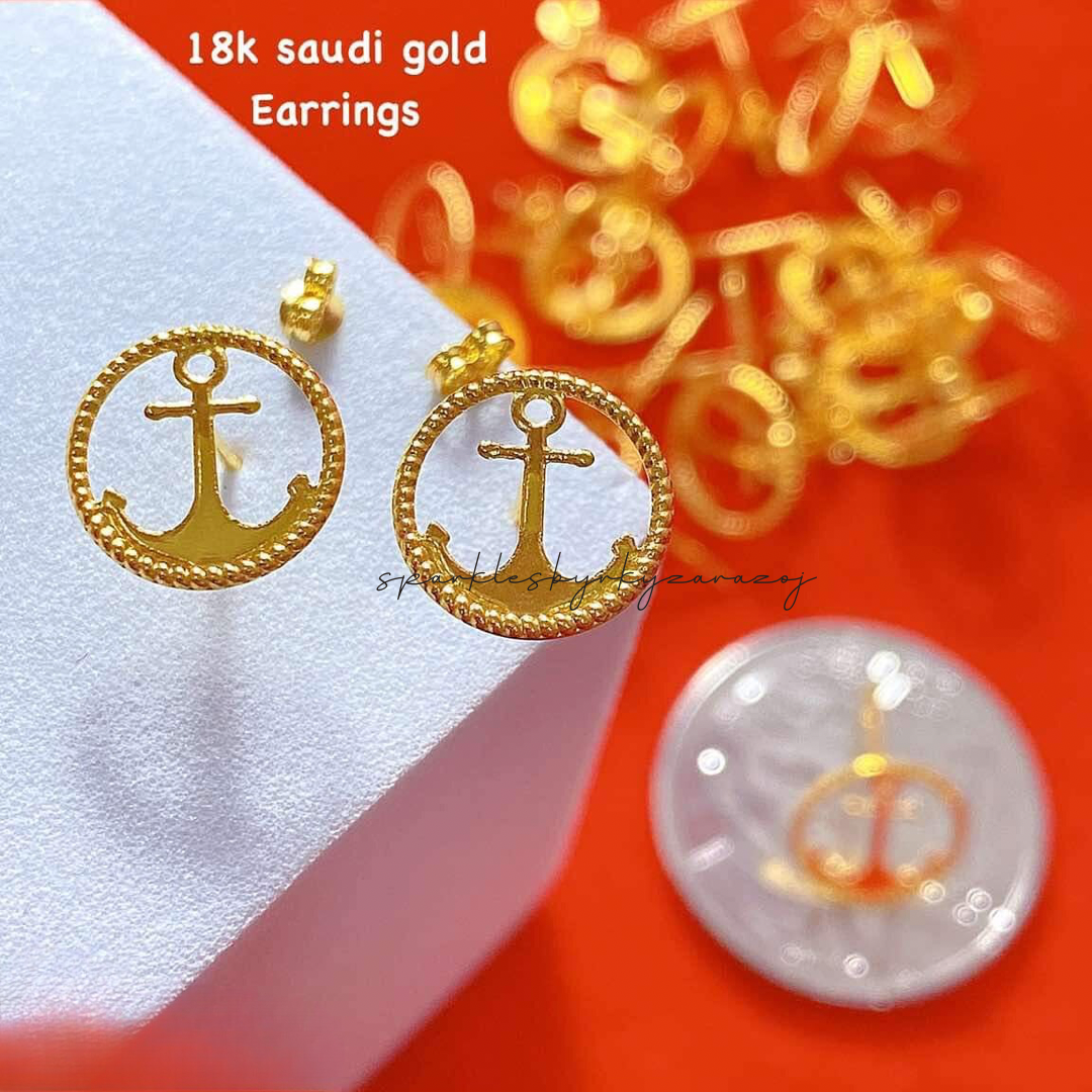 Anchor Earrings Solid 18k Saudi Gold