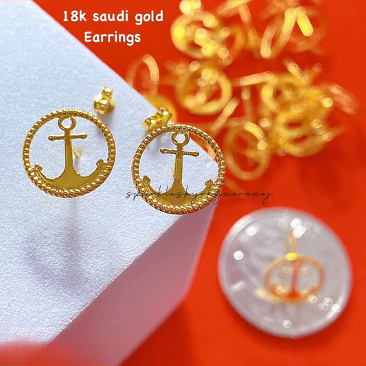 Anchor Earrings Solid 18k Saudi Gold