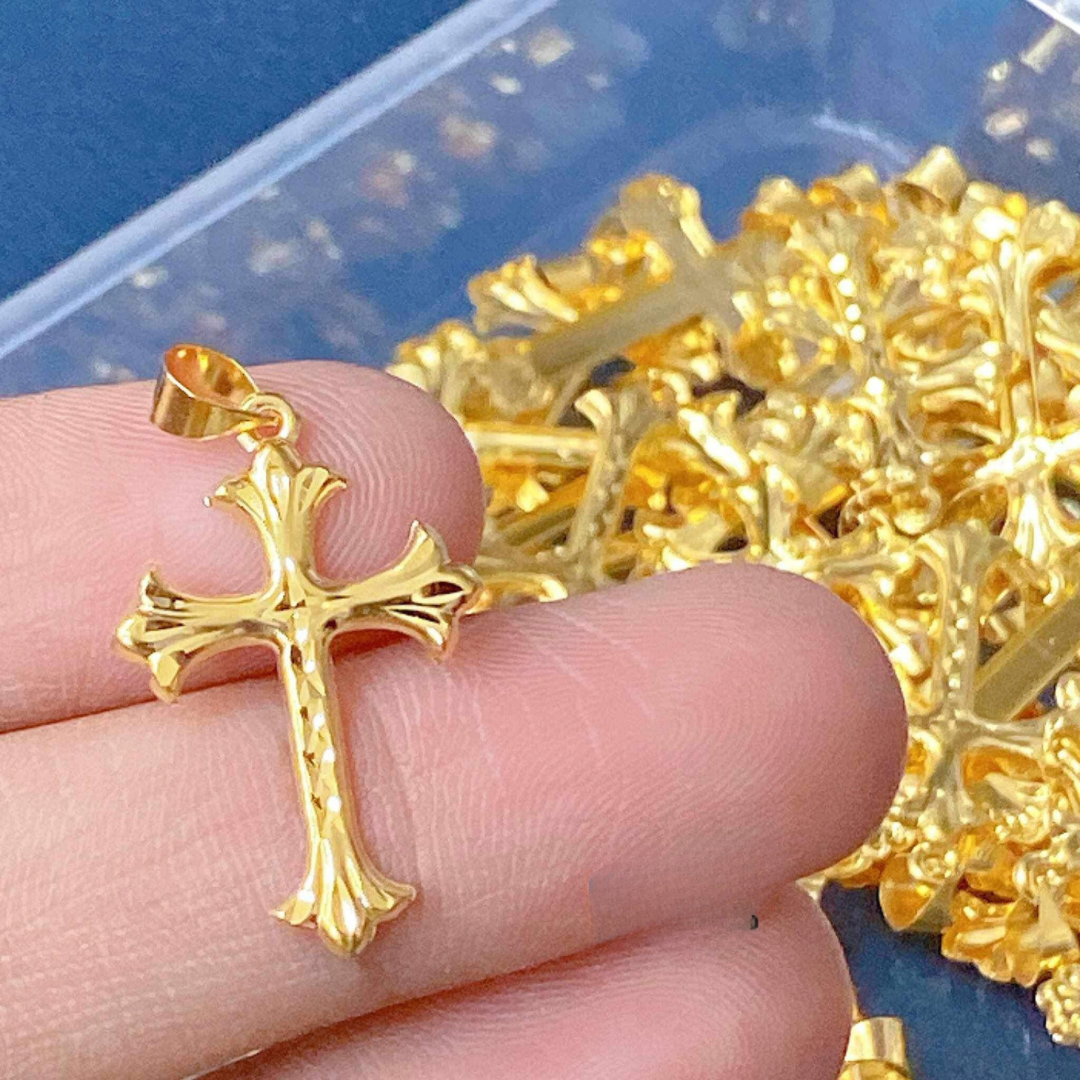 #28 Golden Cross Pendant Solid 18k Saudi Gold