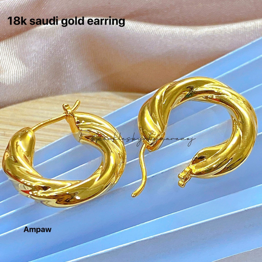 Twisted Plain Earrings Ampaw 18k Saudi Gold