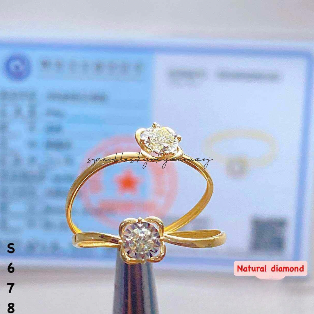 Gold Flower Style Natural Diamond Ring 18k Saudi Gold