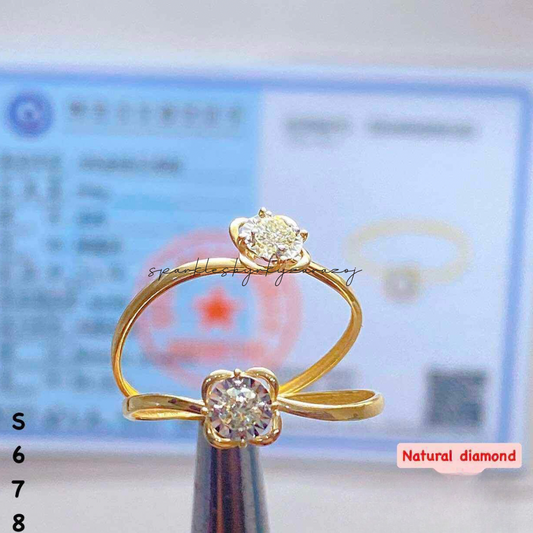 Gold Flower Style Natural Diamond Ring 18k Saudi Gold