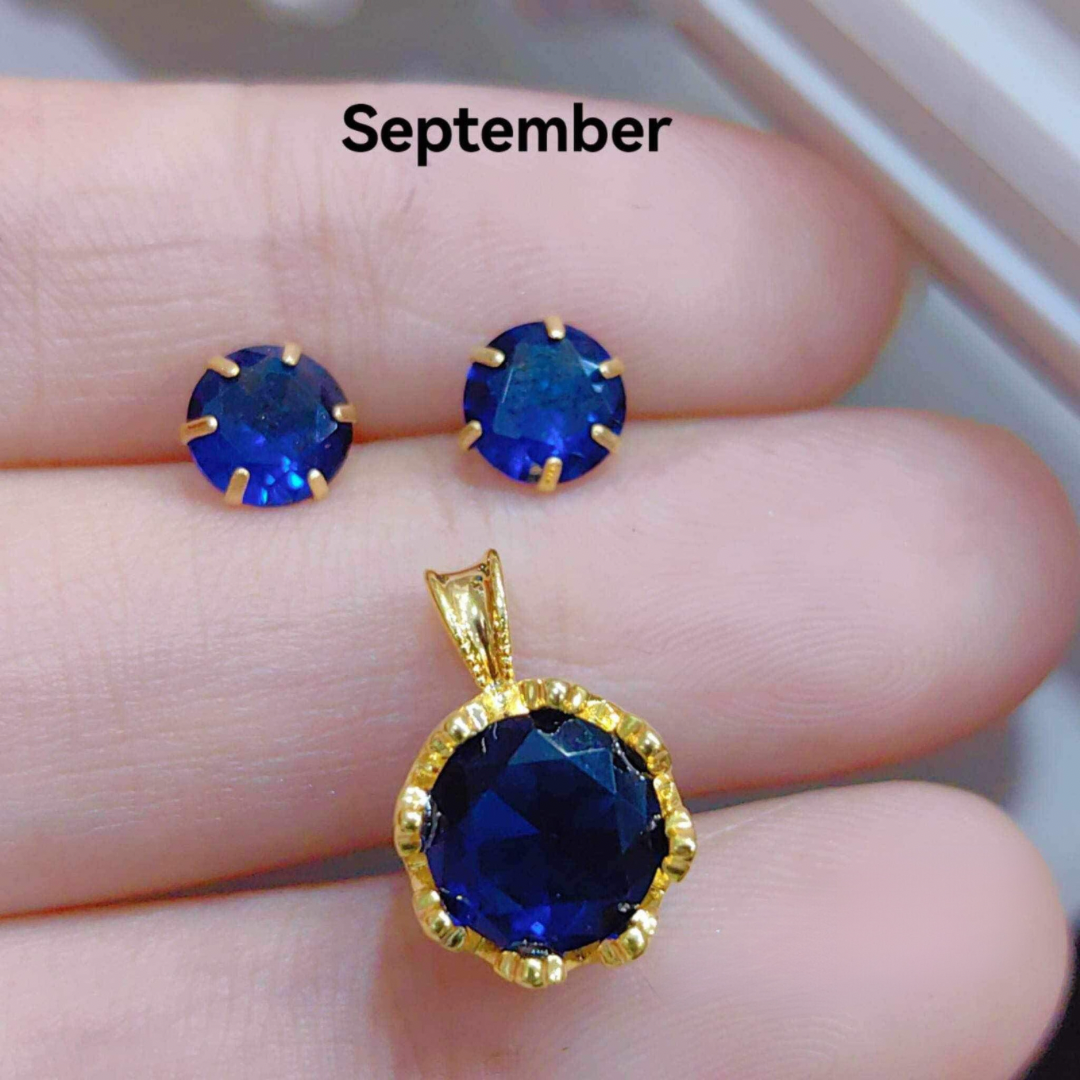 September Circle Birthstone Pendant & Earrings 18k Saudi Gold