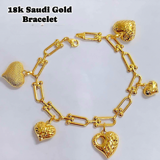 Diacut Heart Hardware Bracelet 18k Saudi Gold