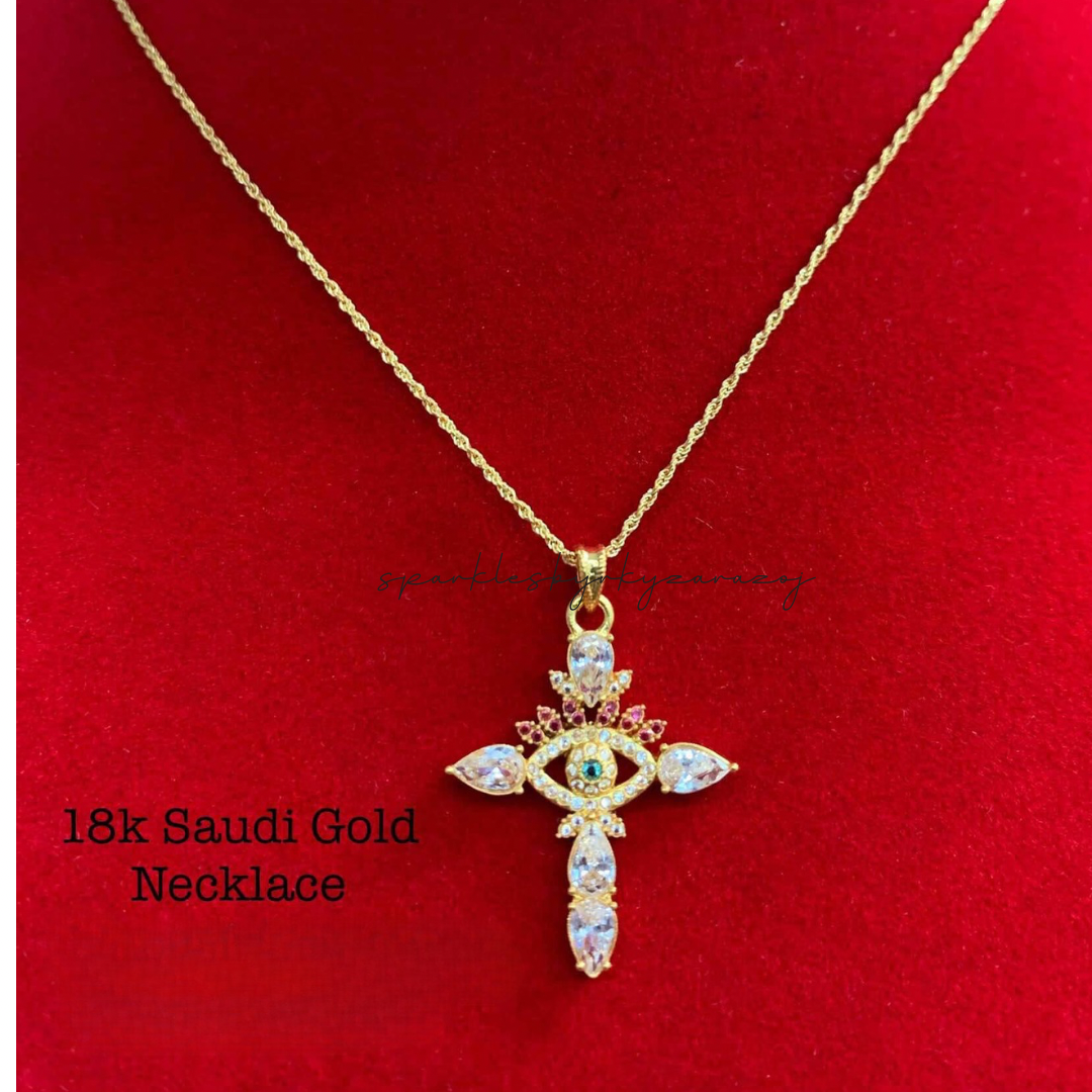 Evil Eye Cross Pendant Only Ampaw 18k Saudi Gold