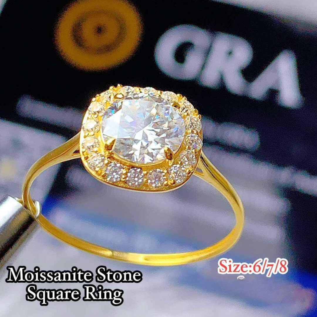 Moissanite Stone Square Ring 18k Saudi Gold