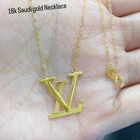 LV Necklace Solid 18k Saudi Gold