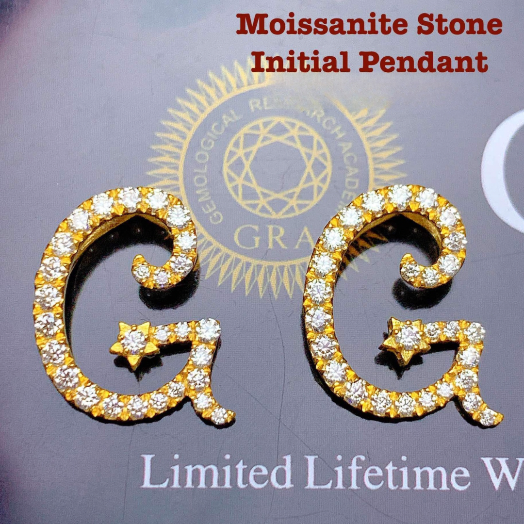 Letter G Moissanite Stone Initial Pendant 18k Saudi Gold