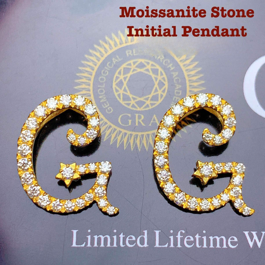 Letter G Moissanite Stone Initial Pendant 18k Saudi Gold