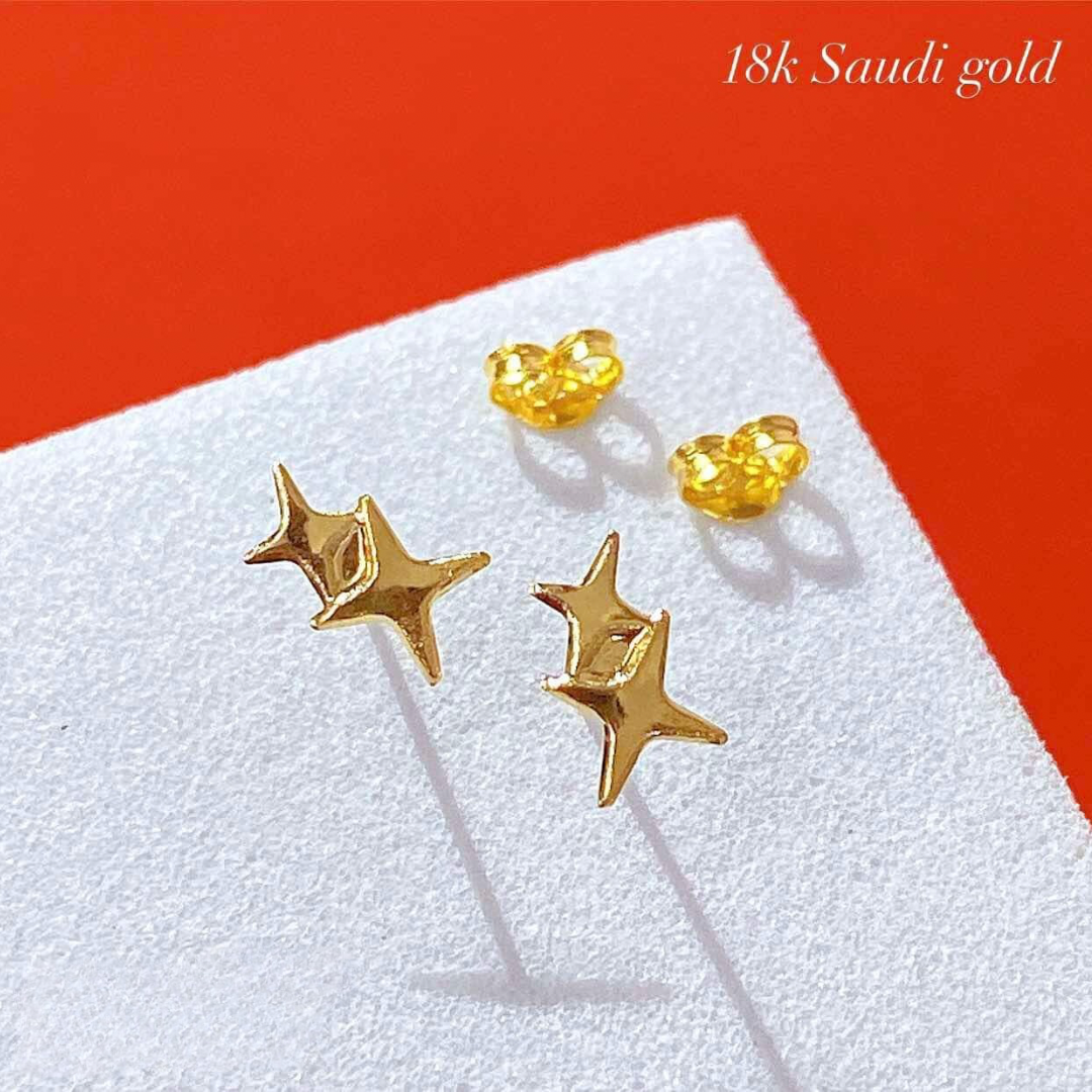 Twin Star Earrings 18k Saudi Gold