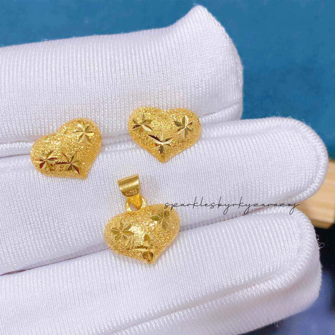 Set Sandy Heart Pendant Solid 18k Saudi Gold