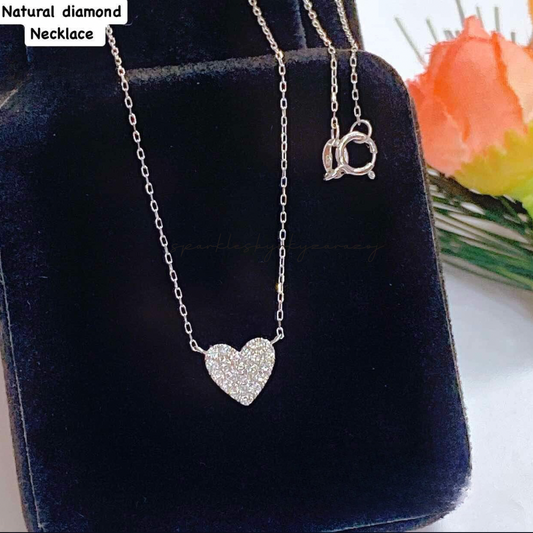 White Gold Heart Natural Diamond Necklace 18k Saudi Gold