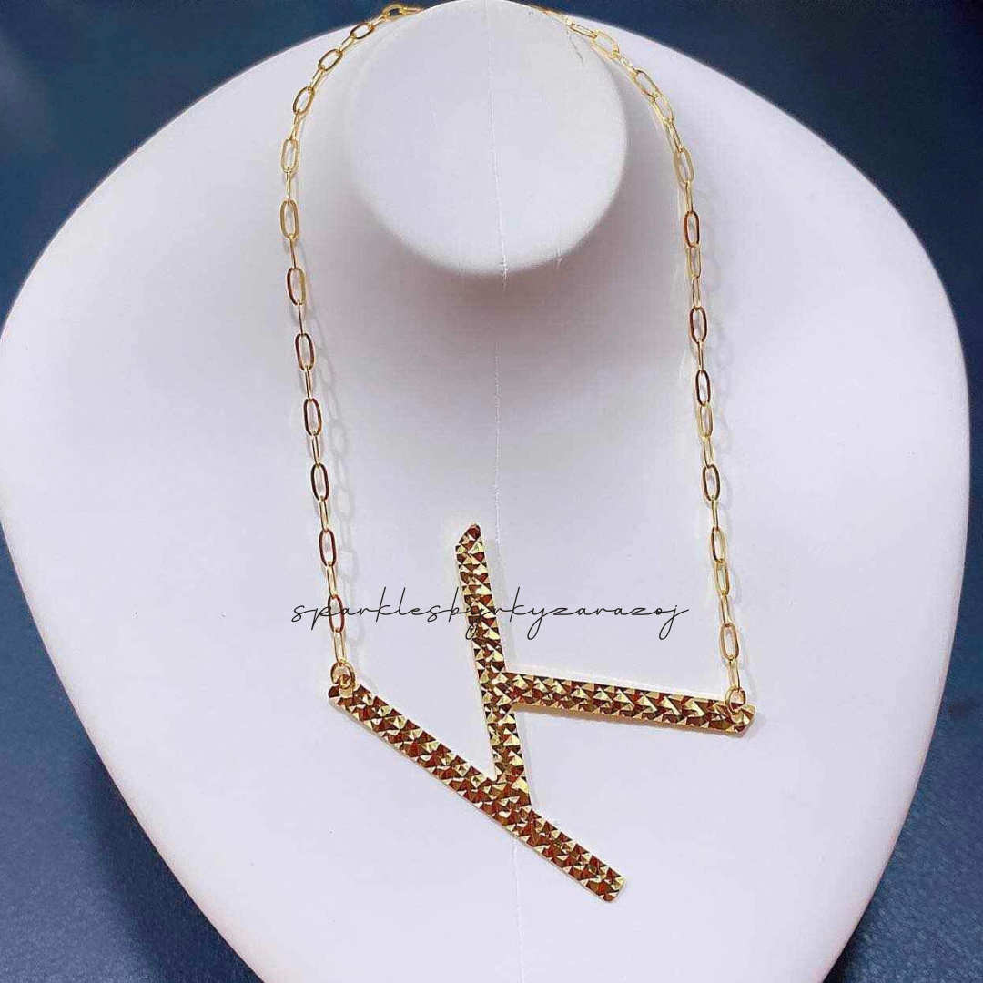 Letter K Diacut Necklace Solid 18k Saudi Gold