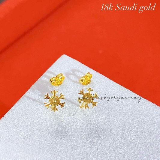 Snow Flakes Earrings 18k Saudi Gold