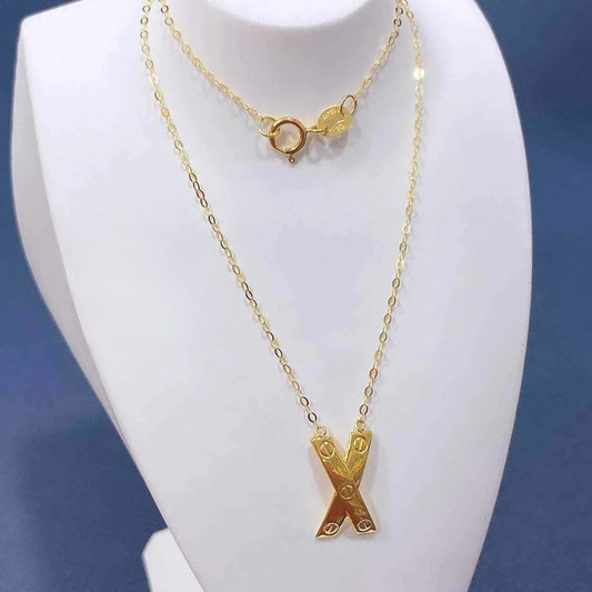 X Style Necklace Solid 18k Saudi Gold