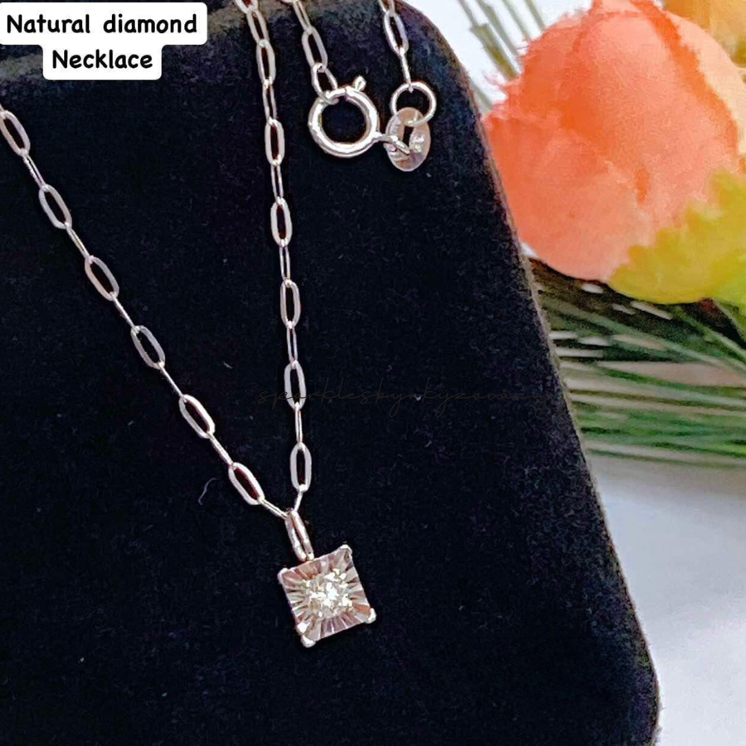 Square Natural Diamond Necklace White Gold 18k Saudi Gold