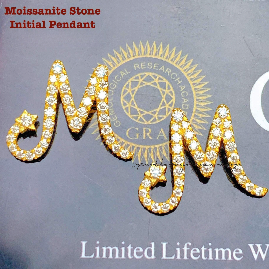 Letter M Moissanite Stone Initial Pendant 18k Saudi Gold