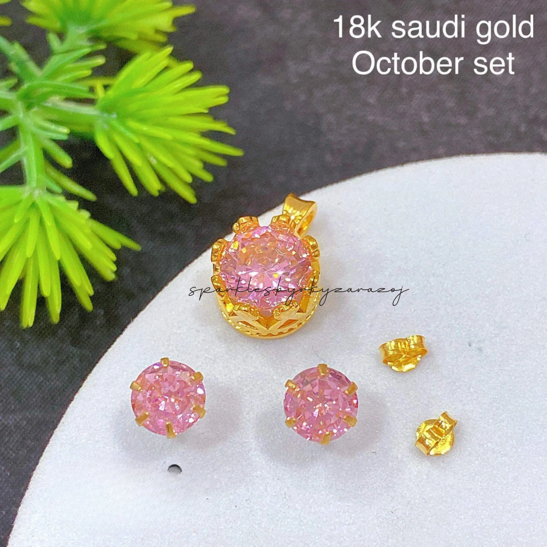 October (6Pin) Birthstone set Pendant & Earrings 18k Saudi Gold