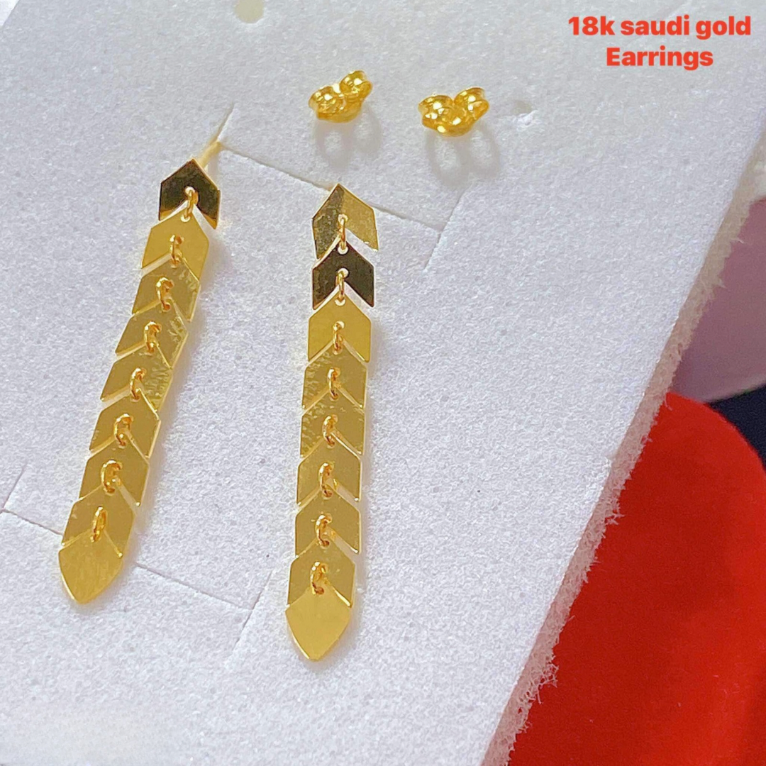 Chevron Leaf Drop Earrings 18k Saudi Gold