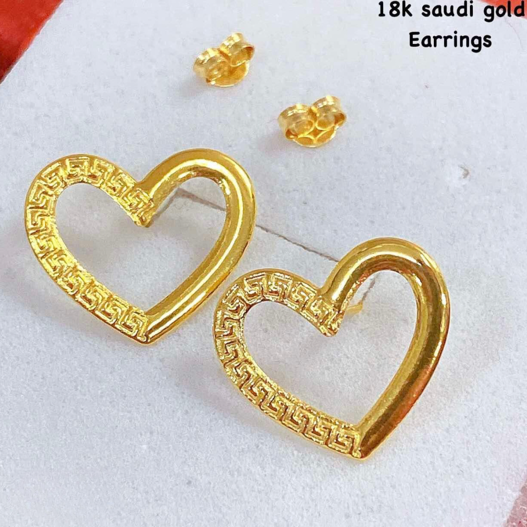 Half Fendi/Plain Heart Earrings 18k Saudi Gold