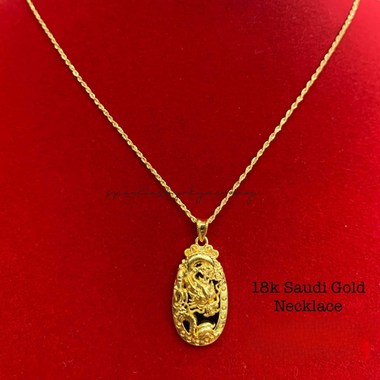 Oval Onyx Dragon Necklace Set Chain & Pendant 18k Saudi Gold