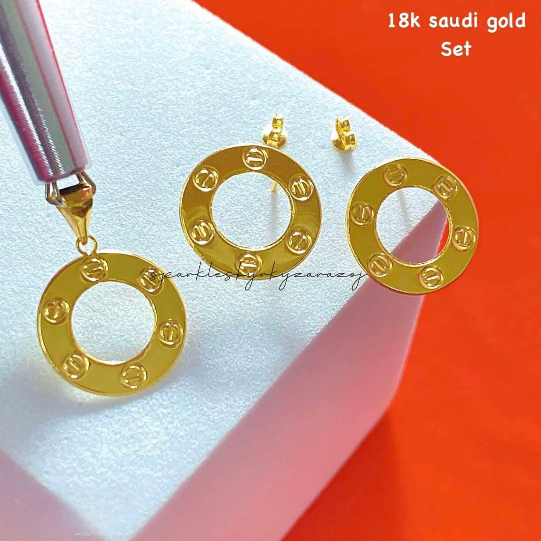 Cartier Set Earrings & Pendant 18k Saudi Gold