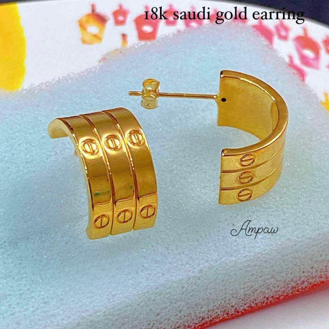 Triple Cartier Earrings Ampaw 18k Saudi Gold