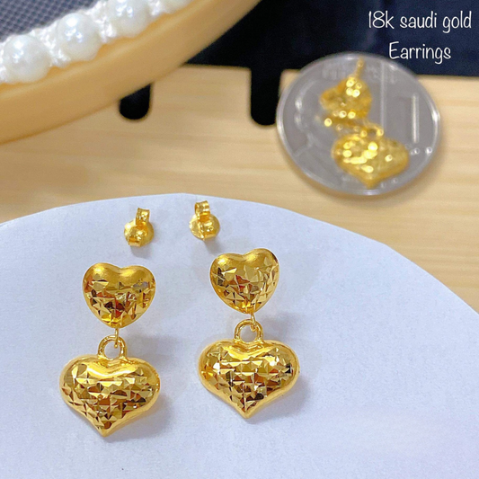Twin DiaHeart  Earrings 18k Saudi Gold
