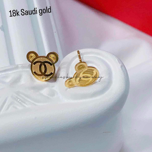 Mickey mouse CC earrings 18k saudi gold