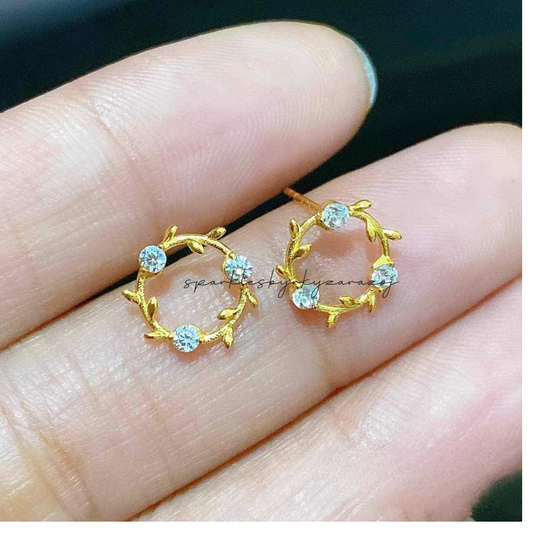 Palay Leaf Earrings With triple  Moissanite Stone