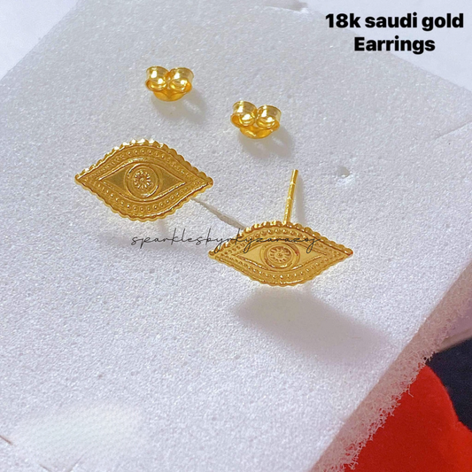 Eye Shape Earrings 18k Saudi Gold