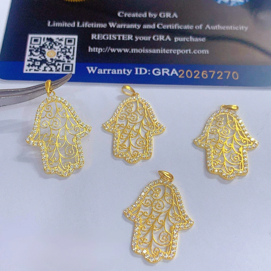 Hamsa Moissanite Pendant 18k Saudi Gold