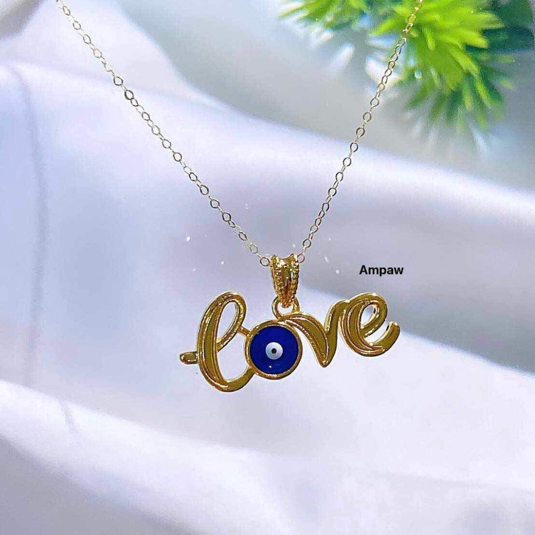 LOVE Necklace With Evil Eye Ampaw 18k Saudi Gold