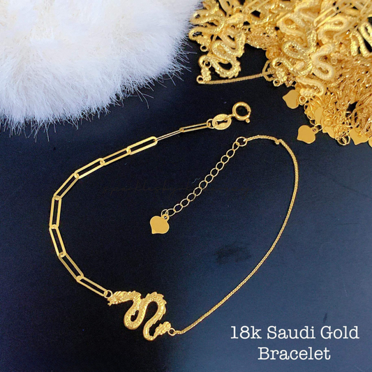 Half Paperclip x Half Rope Chain Bracelet with Dragon 18k Saudi Gold