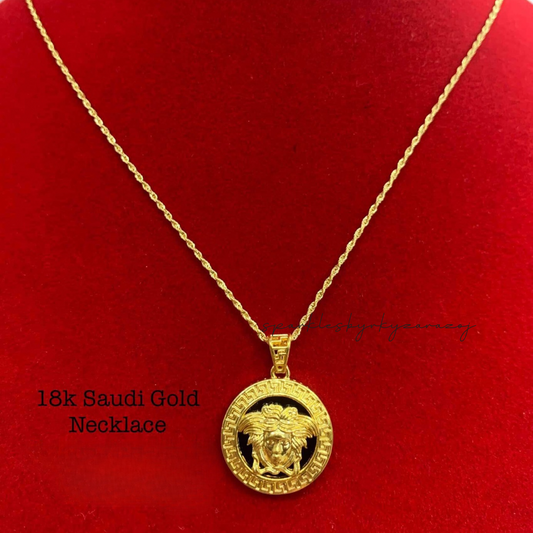 Medusa Onyx Necklace Set Pendant & Chain 18k Saudi Gold