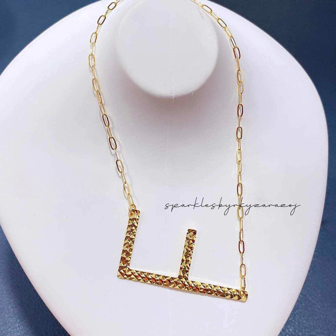 Letter F Diacut Necklace Solid 18k Saudi Gold