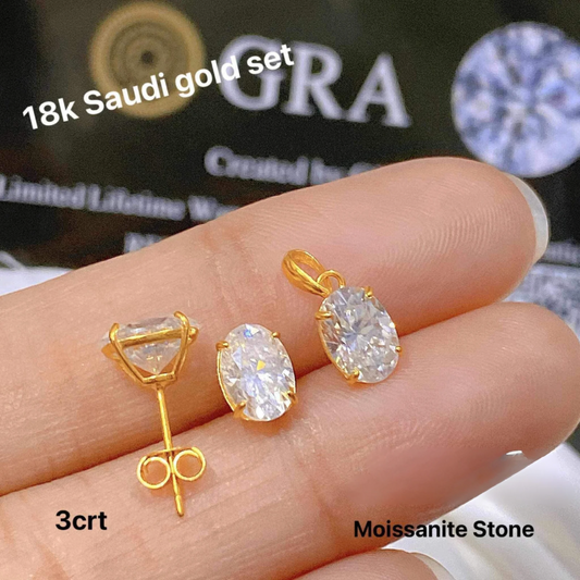3crt Pendant & Earrings Set with Moissanite Stone 18k Saudi Gold